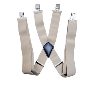 Men's Solid Tan/Beige Color X-Back Steel Clip Suspenders - 2" Wide Elastic NWOT